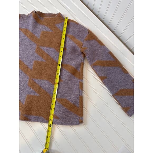 Ann Taylor Houndstooth Jacquard Mock Neck Sweater Brown Pullover Womens Size XS - Picture 5 of 7